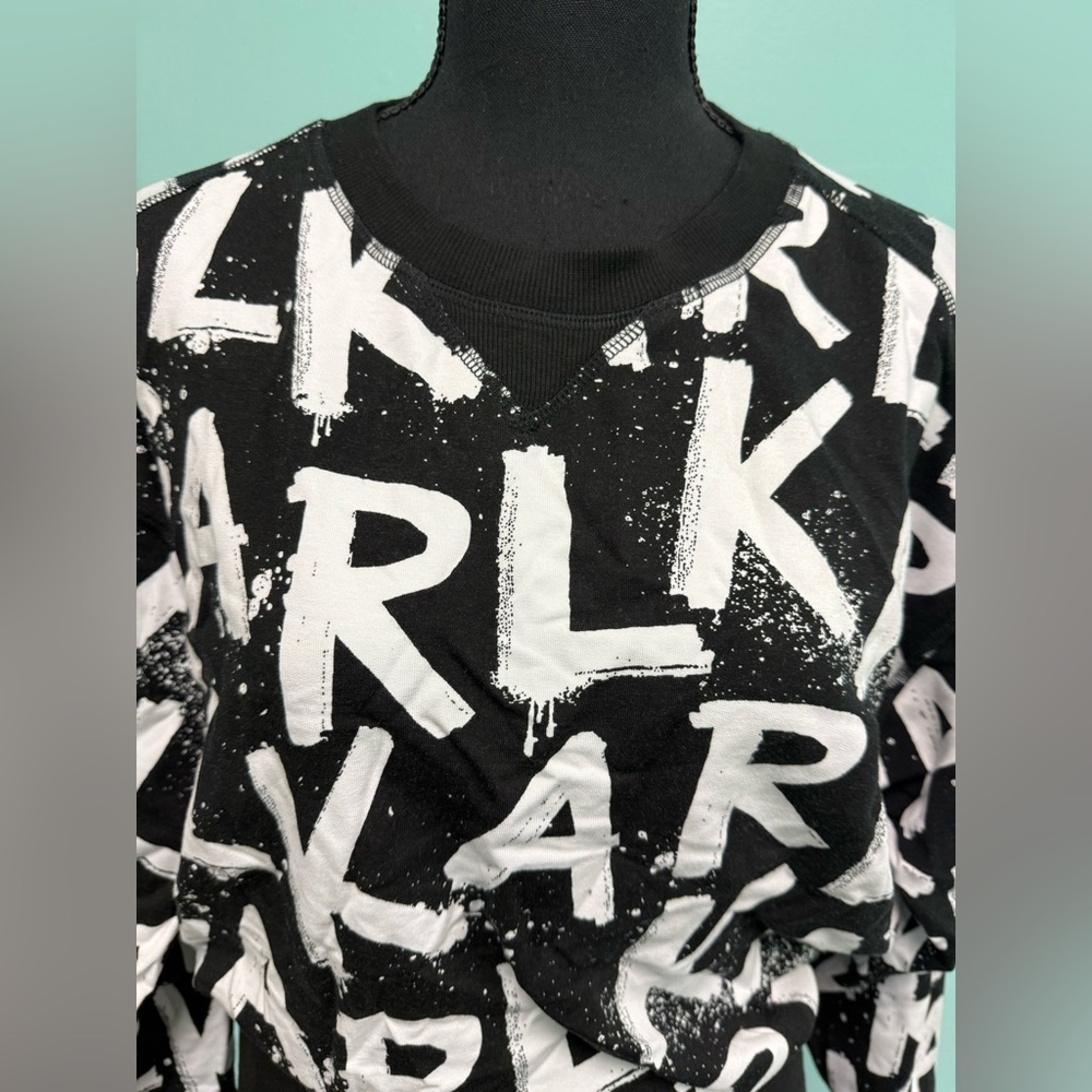 Karl Lagerfeld paris graffiti pullover ribbed round neck in black/white size xs - Picture 3 of 8